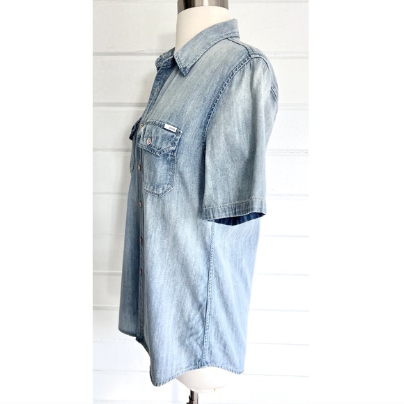 MOTHER  Chambray Denim Short Sleeved Button Up Shirt - M - Picture 3 of 9